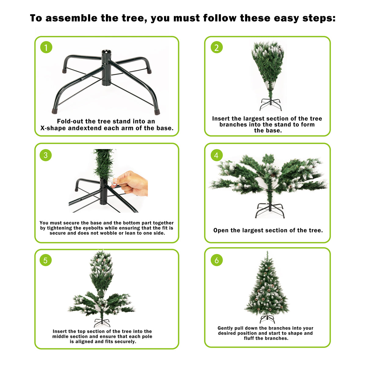 TISEJOY 5ft Artificial Christmas Tree Flocked Snow Trees with 760 PVC Branch Tips, 50 Pine Cones,Solid Metal Legs Perfect for Indoor and Outdoor Holiday Decoration Unlit - Green/White