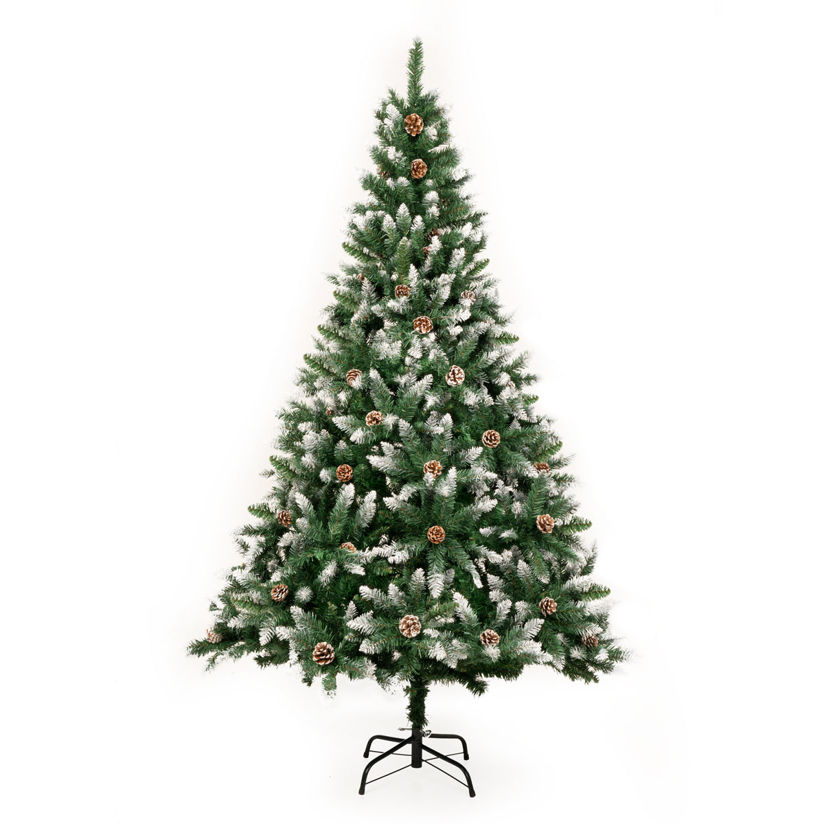 TISEJOY 5ft Artificial Christmas Tree Flocked Snow Trees with 760 PVC Branch Tips, 50 Pine Cones,Solid Metal Legs Perfect for Indoor and Outdoor Holiday Decoration Unlit - Green/White