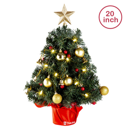 TISEJOY 2FT Mini Christmas Tree, Christmas Decorations 24 Inch Table Top Artificial Small Christmas Tree, Tabletop Xmas Tree, prelit Christmas Tree with Lights, 60 LED Lights, Best DIY