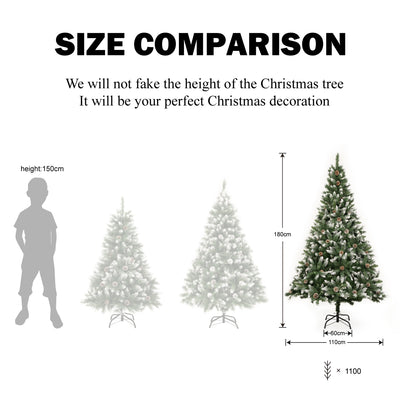 TISEJOY 5ft Artificial Christmas Tree Flocked Snow Trees with 760 PVC Branch Tips, 50 Pine Cones,Solid Metal Legs Perfect for Indoor and Outdoor Holiday Decoration Unlit - Green/White