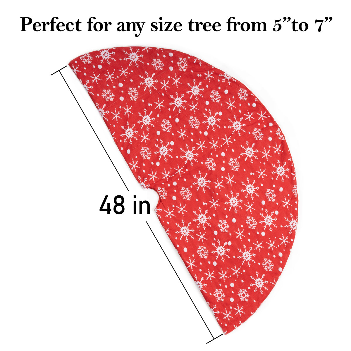 TISEJOY 48'' Christmas Tree Skirt with Snowflakes, Tree Skirt Christmas Decorations Perfect, Traditional Christmas Tree Mat Double Layers for Xmas Party Decor, Red