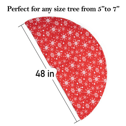 TISEJOY 48'' Christmas Tree Skirt with Snowflakes, Tree Skirt Christmas Decorations Perfect, Traditional Christmas Tree Mat Double Layers for Xmas Party Decor, Red