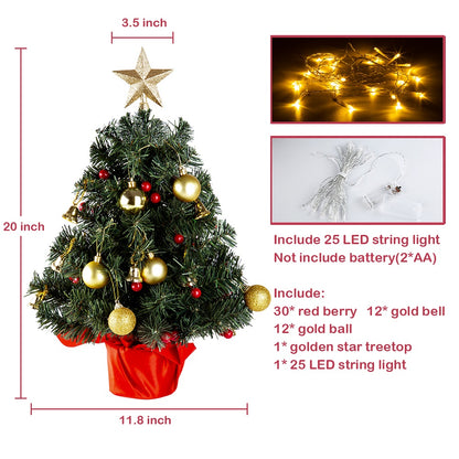 TISEJOY 2FT Mini Christmas Tree, Christmas Decorations 24 Inch Table Top Artificial Small Christmas Tree, Tabletop Xmas Tree, prelit Christmas Tree with Lights, 60 LED Lights, Best DIY