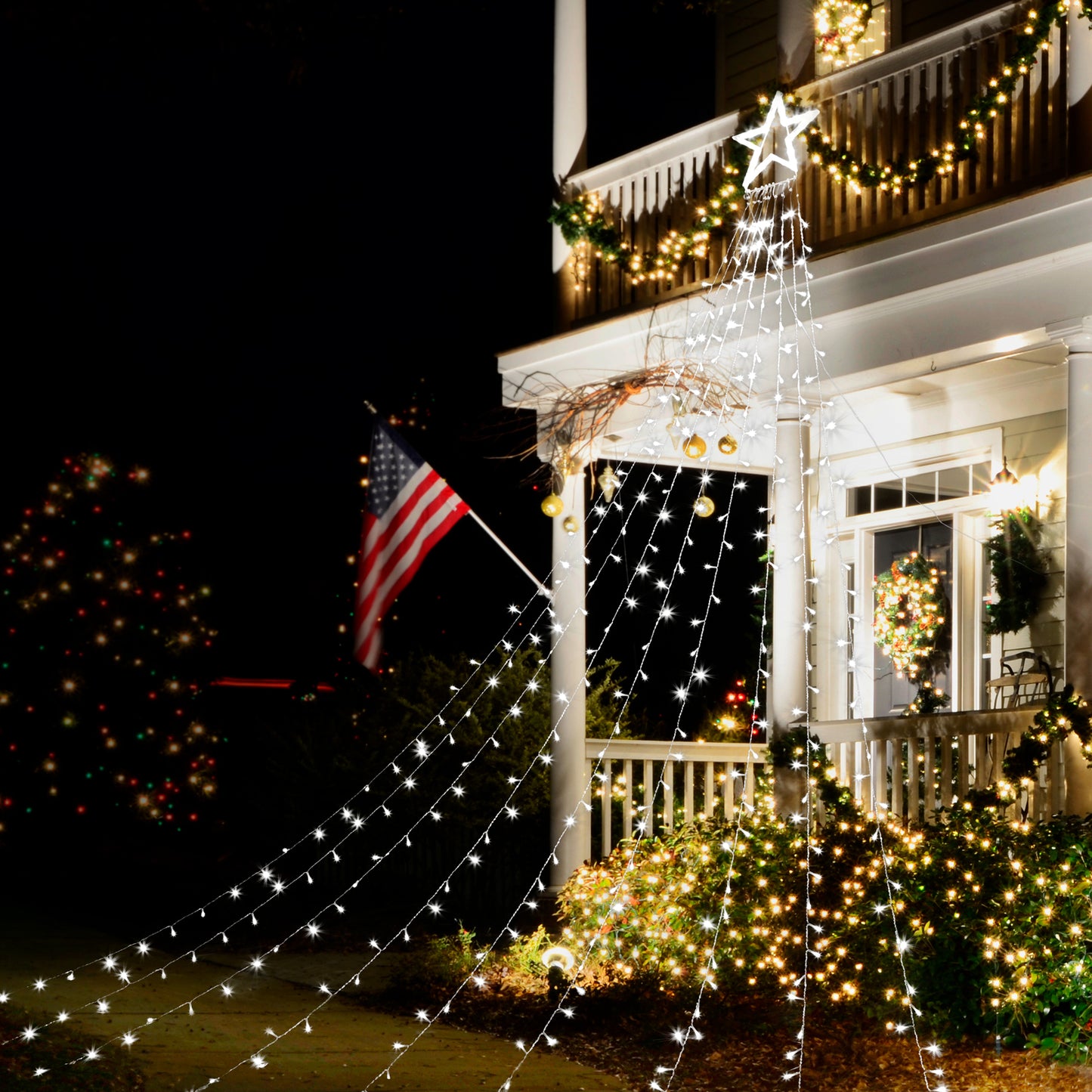 TISEJOY Christmas Decorations Lights 344 LED Star Lights 8 Lighting Modes Outdoor Tree Decorations for Christmas Yard, Garden, New Year, Holiday, Wedding, Party（Cold White）